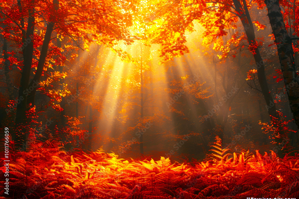 Enchanted forest with vibrant fall foliage. Enchanted forest with vibrant fall foliage.