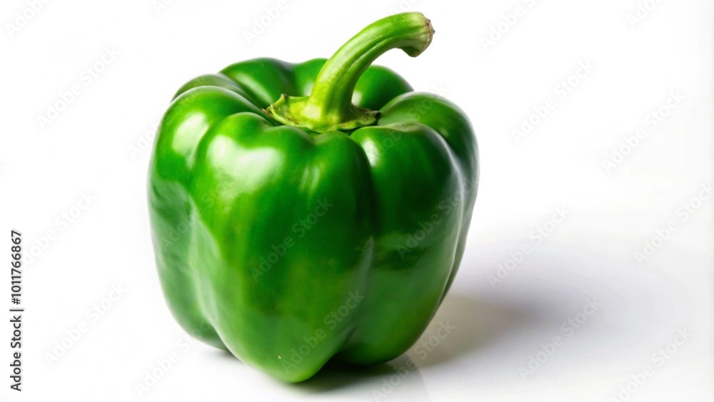 A single, fresh, green bell pepper isolated on a white background. A single, fresh, green bell pepper isolated on a white background.