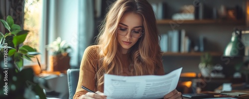 Wallpaper Mural Lady Calculating Invoice. Chartered Accountant, Generative AI Torontodigital.ca
