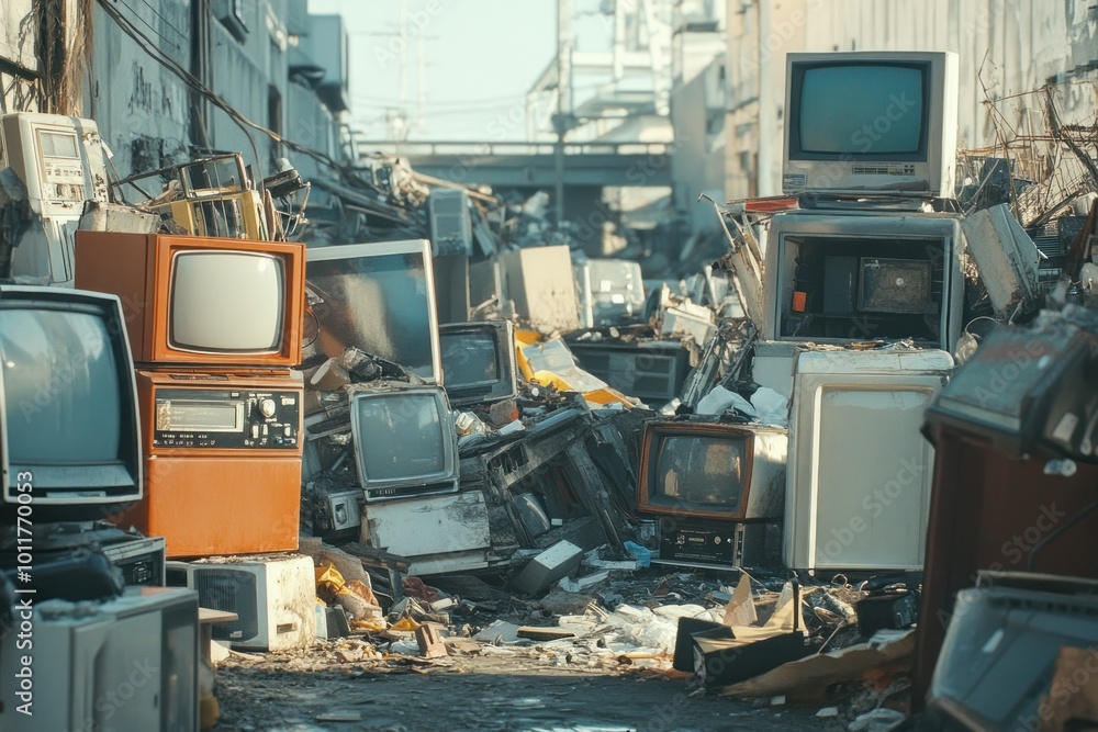 Chaotic Junkyard Scene with Old Electronics Chaotic Junkyard Scene with Old Electronics