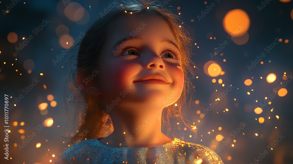 Joyful Child Celebrates Independence Day with Sparkler Illuminating the Night Joyful Child Celebrates Independence Day with Sparkler Illuminating the Night