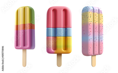 Colorful ice cream pops on transparent background photo