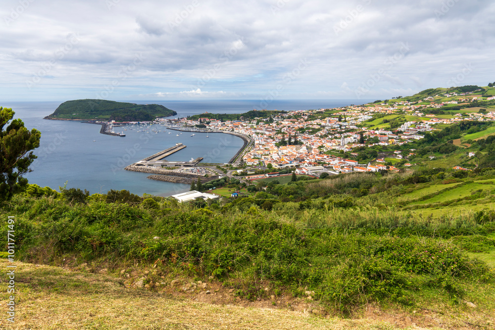 Obraz premium Horta city in Faial island Azores Portugal Aerial view from the Concepcao viewpoint
