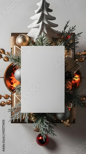 Merry Christmas and Happy New Year greeting card mockup template.