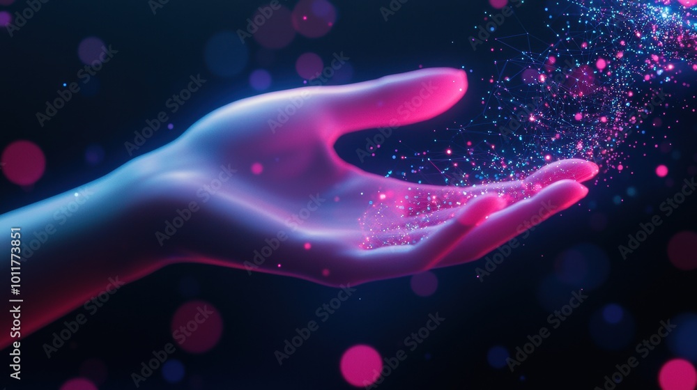 Glowing Cosmic Hand with Ethereal Energy and Sparkling Particles Glowing Cosmic Hand with Ethereal Energy and Sparkling Particles