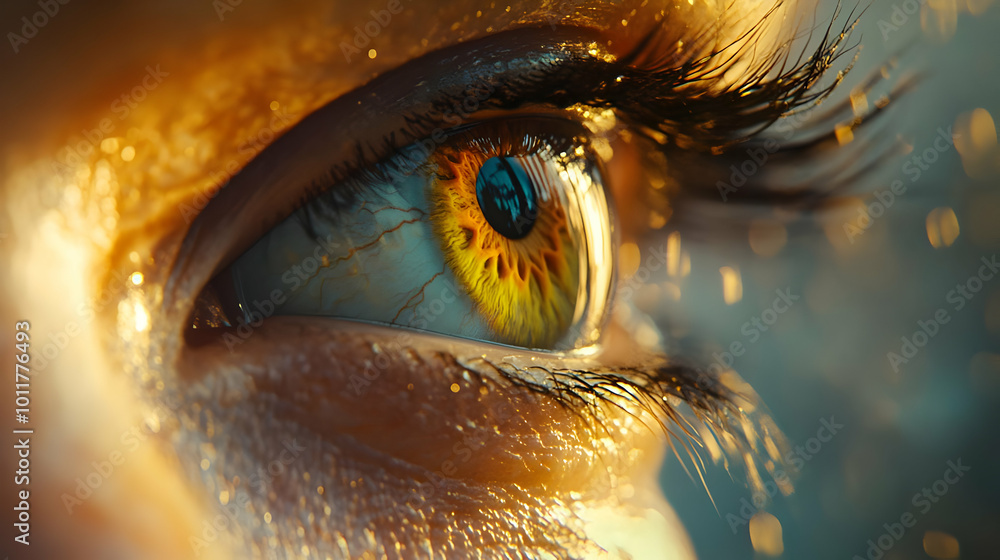 Close-up of a Human Eye with Gold and Blue Highlights - Realistic Image Close-up of a Human Eye with Gold and Blue Highlights - Realistic Image
