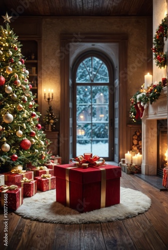 Wallpaper Mural Christmas gift box and decor christmas background Ultra realistic Photorealistic picturesque scenery Torontodigital.ca