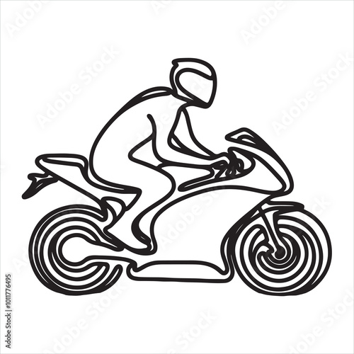 single one line Biker silhouette on white background
