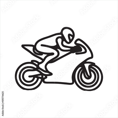 single one line Biker silhouette on white background