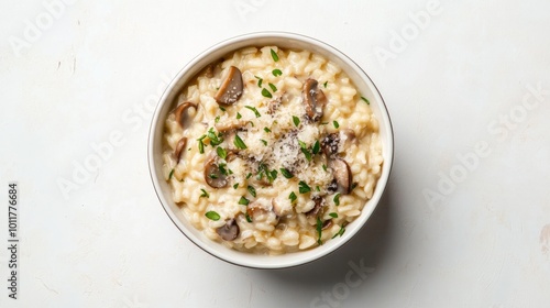 Creamy Mushroom Risotto in White Bowl