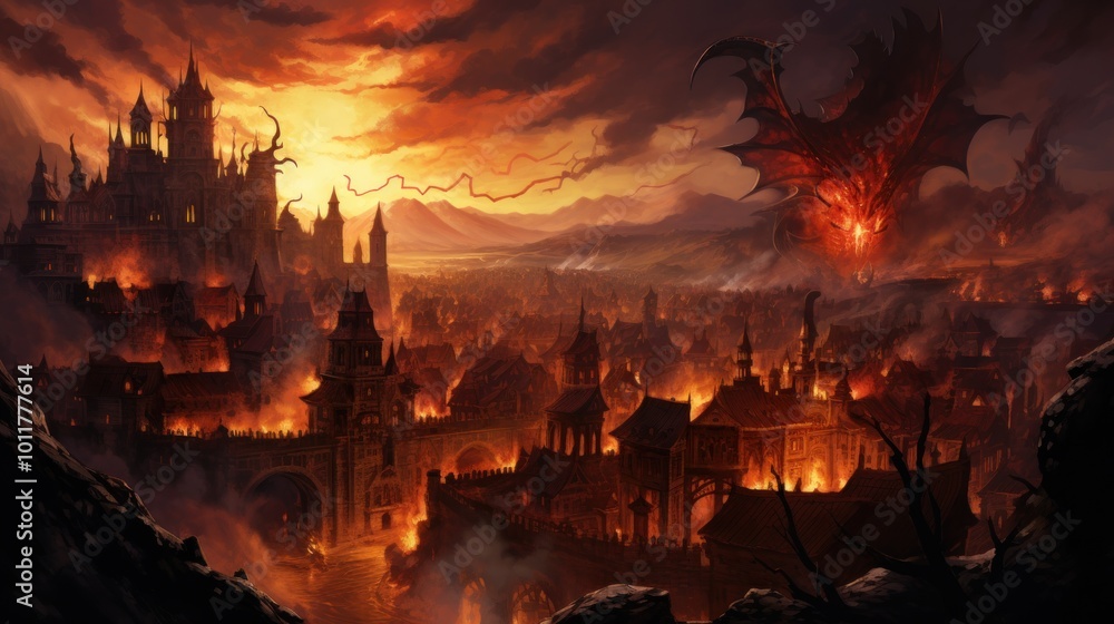 Dragon Attacking a City Dragon Attacking a City