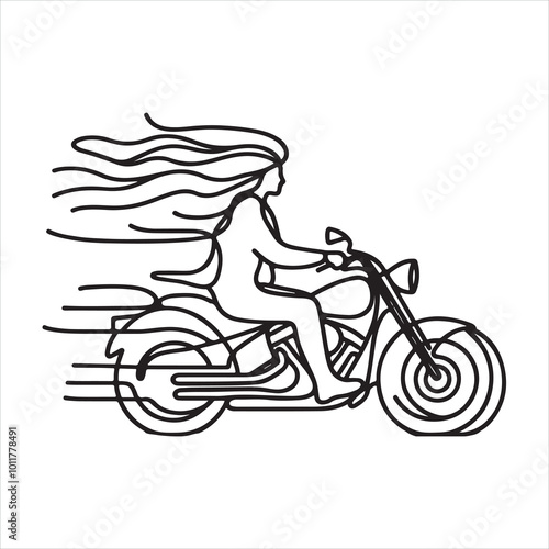 single one line Biker silhouette on white background