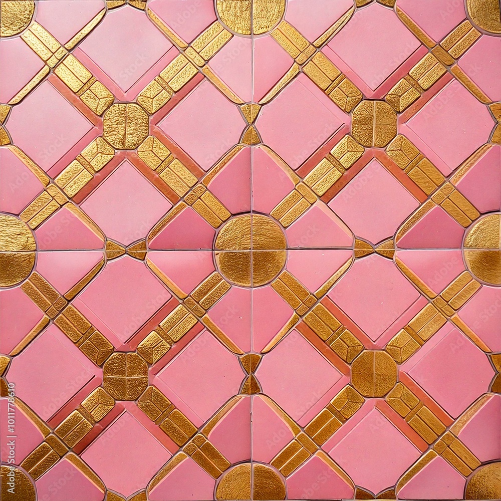 Fototapeta premium Pink gold tile pattern