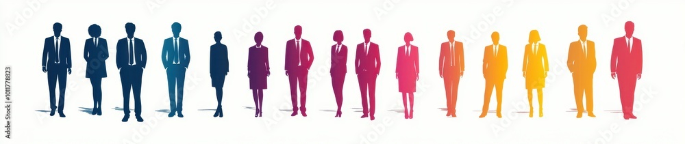 A group of business people standing in a row, illustration on a white background The design is simple, with flat colors Generative AI A group of business people standing in a row, illustration on a white background The design is simple, with flat colors Generative AI