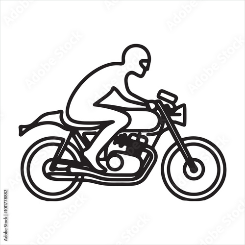 single one line Biker silhouette on white background