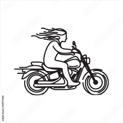 single one line Biker silhouette on white background