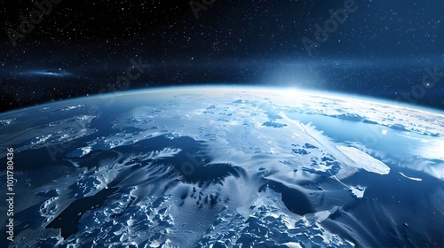 Fototapeta Naklejka Na Ścianę i Meble -  Melting Polar Ice A Satellite View of the North Pole with Open Water Illustrating Global Warming s Impact