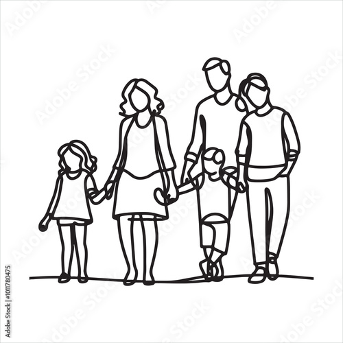 single one line family silhouette on white background 