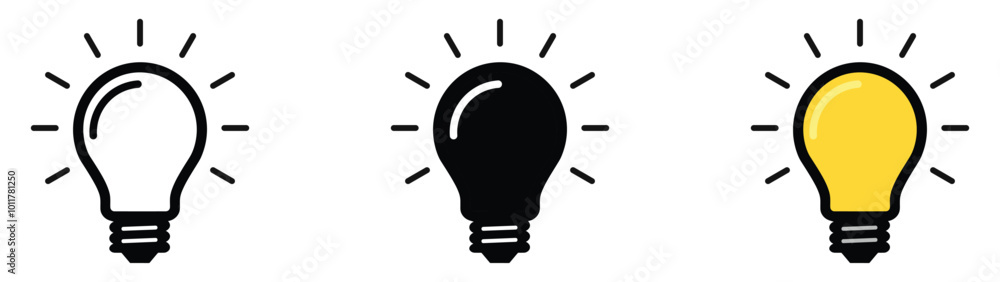Light bulb icon set. Idea icon. Lamp concept. Light bulb, isolated in modern outline, flat, and colored design. Vector illustration Light bulb icon set. Idea icon. Lamp concept. Light bulb, isolated in modern outline, flat, and colored design. Vector illustration