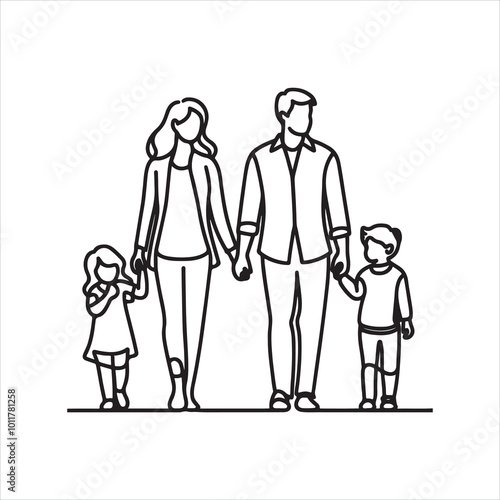 single one line family silhouette on white background 