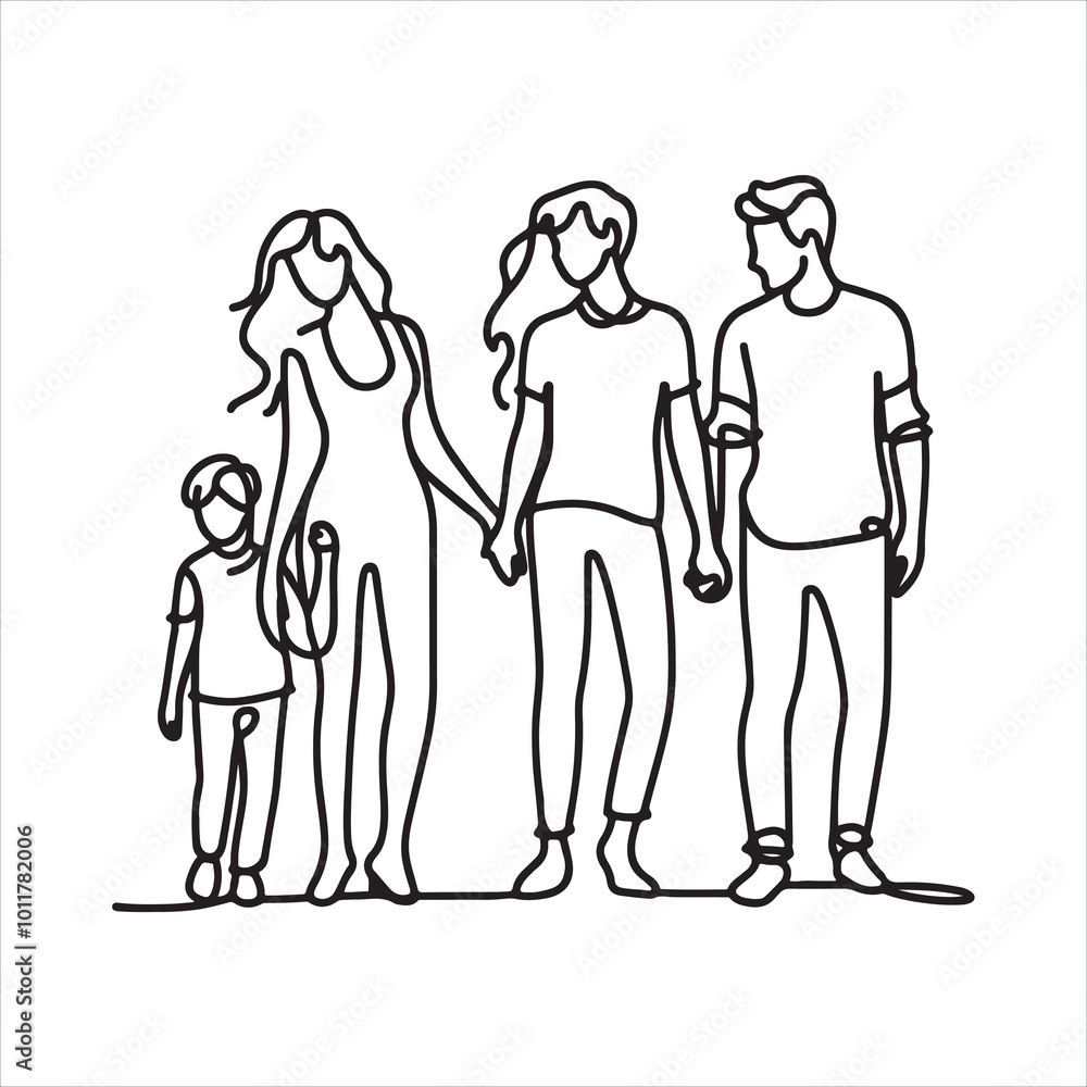 single one line family silhouette on white background
single one line family silhouette on white background