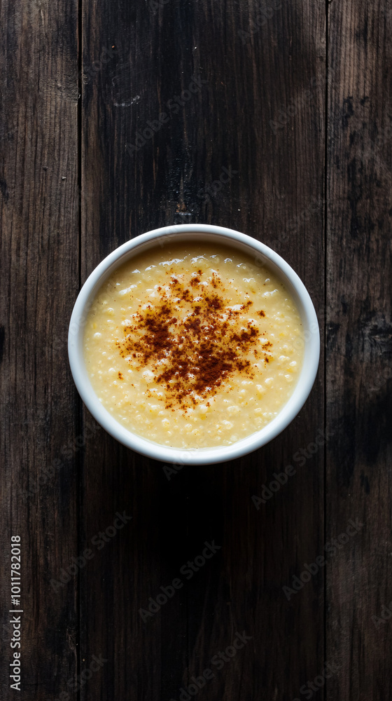 Delicious millet porridge with cinnamon on rustic table - ideal for a nutritious breakfast. Start your day with this nourishing meal Delicious millet porridge with cinnamon on rustic table - ideal for a nutritious breakfast. Start your day with this nourishing meal