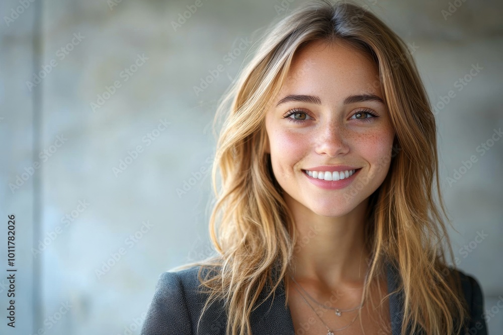 Friendly young businesswoman smiling at camera, Generative AI Friendly young businesswoman smiling at camera, Generative AI