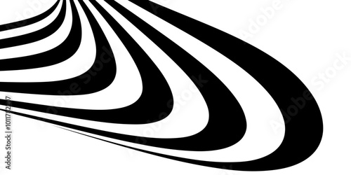 Abstract perspective line stripes in black colour with 3d dimensional effect isolated on white.