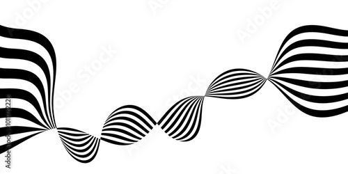 Abstract perspective line stripes in black colour with 3d dimensional effect isolated on white.
