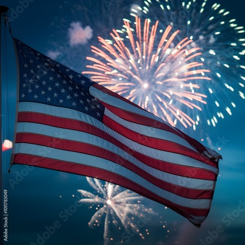 Happy Veterans Day Celebration with American Flags and Stars. photo