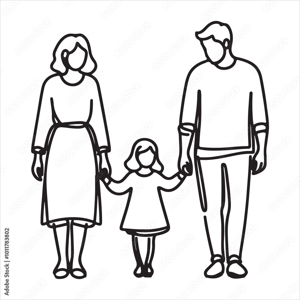 Fototapeta premium single one line family silhouette on white background 