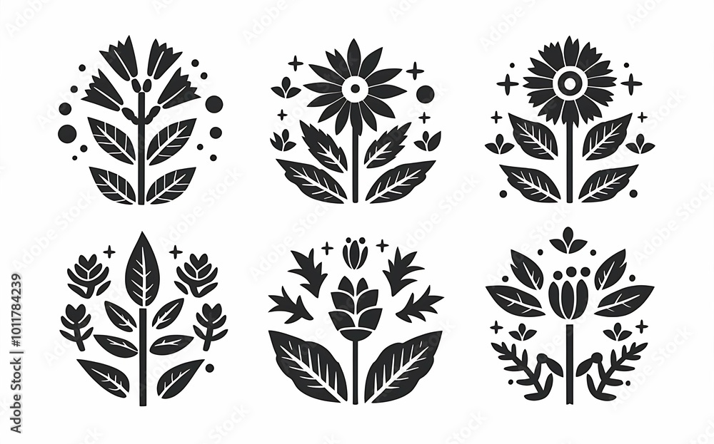 set of silhouettes of plants set of silhouettes of plants