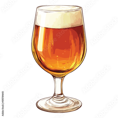A vector illustration of an amber-colored beer in a glass