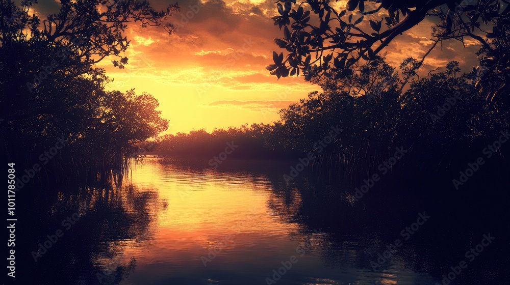 Obraz premium Serene Sunset Over Calm Water in Natural Environment