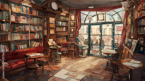 Wallpaper Mural An old coffee shop with a bookstore in London watercolor Torontodigital.ca