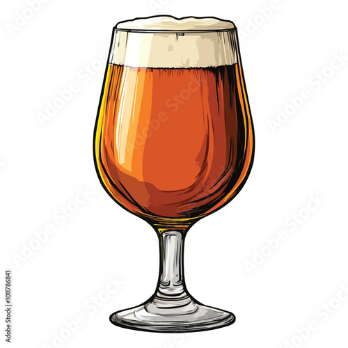 A vector illustration of an amber-colored beer in a glass