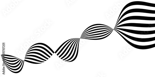 Abstract perspective line stripes in black colour with 3d dimensional effect isolated on white.