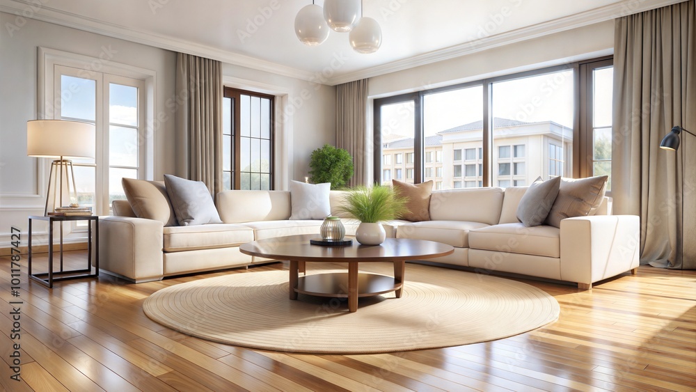 Fototapeta premium living room background large center table foreground