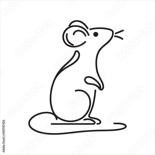 single one line Mouse silhouette on white background
