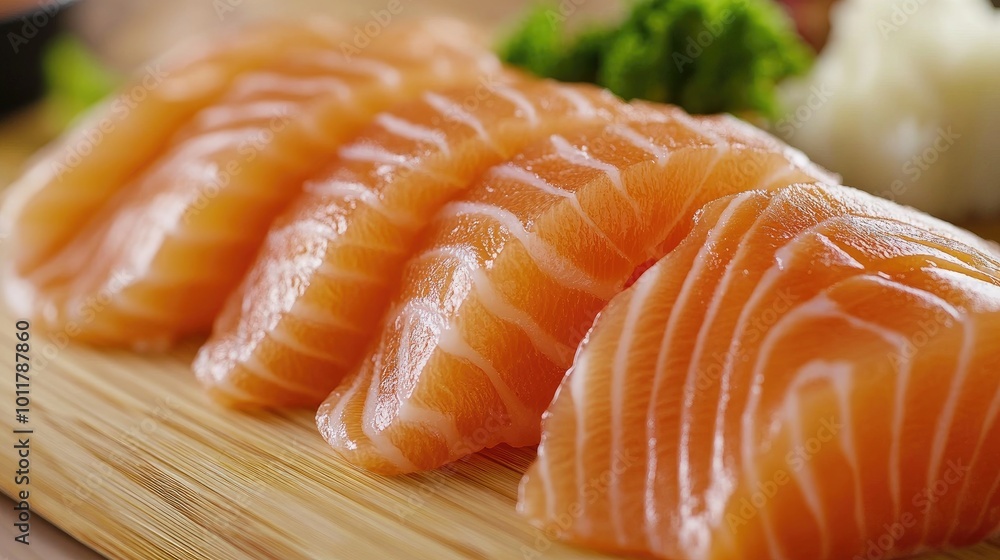 Fresh Salmon Slices on Wooden Board Fresh Salmon Slices on Wooden Board