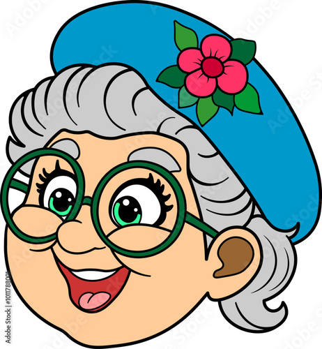 Happy grandma's face. Vector illustration.