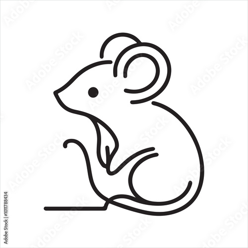 Sticker single one line Mouse silhouette on white background