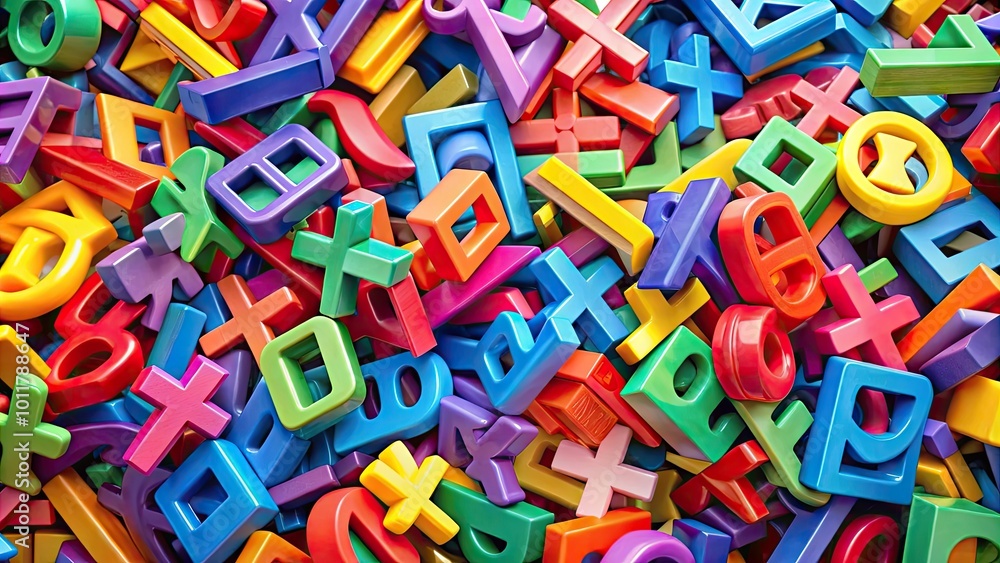 Abstract composition of colorful letters and symbols creating a visually striking artistic design Abstract composition of colorful letters and symbols creating a visually striking artistic design