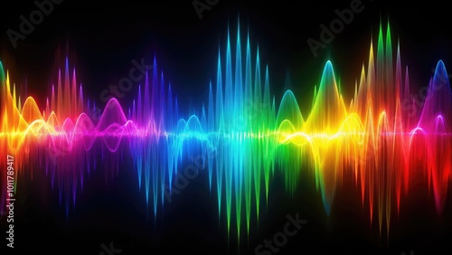 Abstract Digital Audio Wave Representation with Colorful Lines and Sound Waves on Dark Background