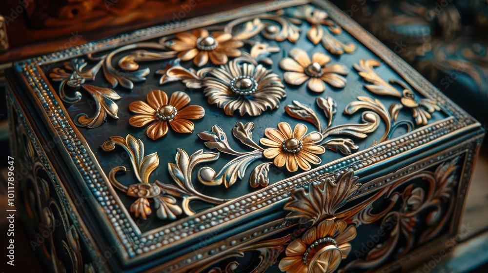 Handmade jewelry box with intricate designs, artistic and elegant, Artisan, Soft tones, Photograph, Craftsmanship Handmade jewelry box with intricate designs, artistic and elegant, Artisan, Soft tones, Photograph, Craftsmanship
