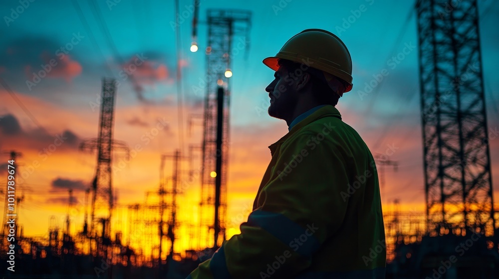 Man Working In Power Plant Electricity, Generative AI Man Working In Power Plant Electricity, Generative AI