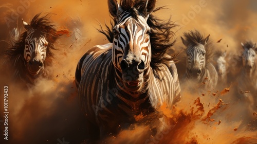 Zebras Running Through Dust