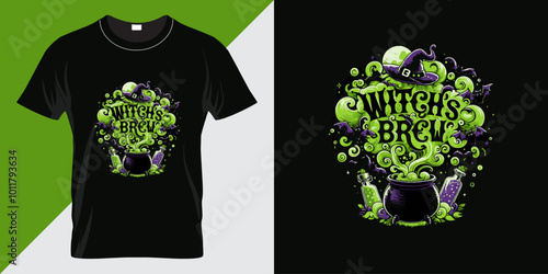 Witch's Brew vector illustration for t shirt design, Halloween greetings card, banner and party theme.