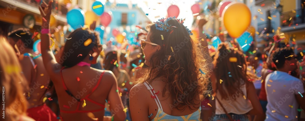 Obraz premium Outdoor festival with vibrant scenes, dynamic and lively, Urban, Bright hues, Photograph, Public celebration
