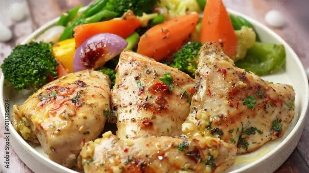 Roasted chicken in plate with mix vegetable Roasted chicken in plate with mix vegetable